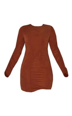 Robe Chemise Froncée En Diagonale Chocolat à Col Ras -Pas Cher Tendance Charme Magasin 5dace3d41a55abbf27870dba0cc488bf64e0e93e cmv9153 6