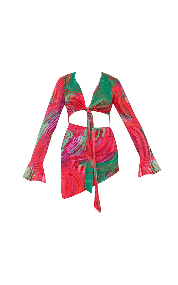 Robe Chemise Cache-coeur Moulante Multicolore Imprimé Abstrait 5 Robe Chemise Cache-coeur Moulante Multicolore Imprimé Abstrait – Image 5