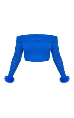 Crop Top En Mesh Bleu à Col Bardot Et Bordures En Plumes 9 Crop Top En Mesh Bleu à Col Bardot Et Bordures En Plumes -Pas Cher Tendance Charme Magasin 646232dc2069d9772ec71a35e4245b86876c124a cnb6296 5