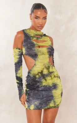 Robe Moulante élimée Multicolore à Découpes Et Manches