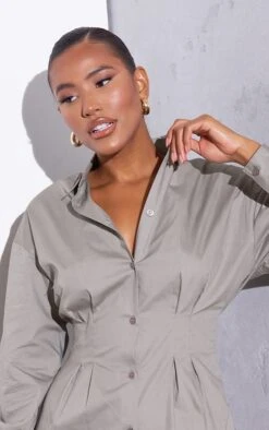 Renew Robe Chemise Kaki Clair Ajustée à La Taille à Manches Longues -Pas Cher Tendance Charme Magasin 672a894fa4cf1cf7685858013de474bbe59c8dde cmt6727 5