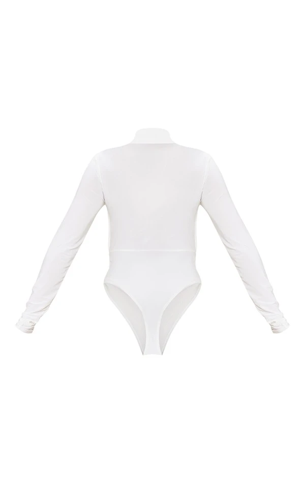 Body Moulant Crème Drapé à Col Montant Et Manches Longues 6 Body Moulant Crème Drapé à Col Montant Et Manches Longues – Image 6