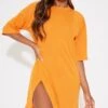 Robe T-shirt Orange Vif Fendue Oversize Style Boyfriend