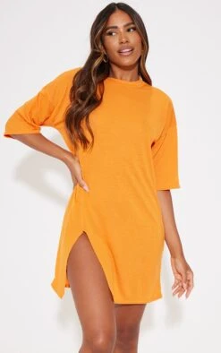 Robe T-shirt Orange Vif Fendue Oversize Style Boyfriend
