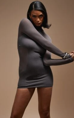 Robe Manches Longues Gris Anthracite En Maille Tricot Transparente à Doublure Au Col Nageur -Pas Cher Tendance Charme Magasin 6b3ab61637257263cb9da351e523c57804ae1e01 cnb8418 4