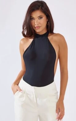 Body Moulant Noir à Col Haut Et Dos Ouvert