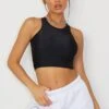 Crop Top Noir Moulant Cintré à Dos Nageur