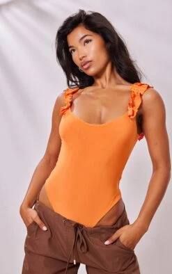 Body Moulant Orange à Bretelles Volantées -Pas Cher Tendance Charme Magasin 70b71ba3e11f668ad52740c60317ffe73112f7cf cne9779 3