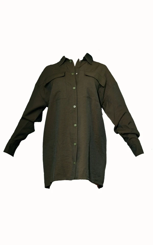 Robe Chemise Oversize Kaki Foncé à Boutons-pression 5 Robe Chemise Oversize Kaki Foncé à Boutons-pression – Image 5