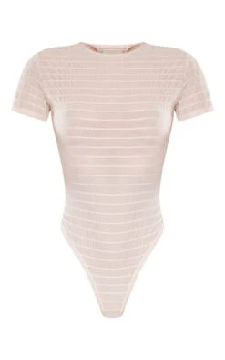 Body Manches Courtes Transparent Gris Pierre à Rayures Texturées -Pas Cher Tendance Charme Magasin 7618f03947415e675cffd5807e035068d1e69f64 cne6021 5