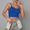 Crop Top Bleu Marine En Coton à Bretelles