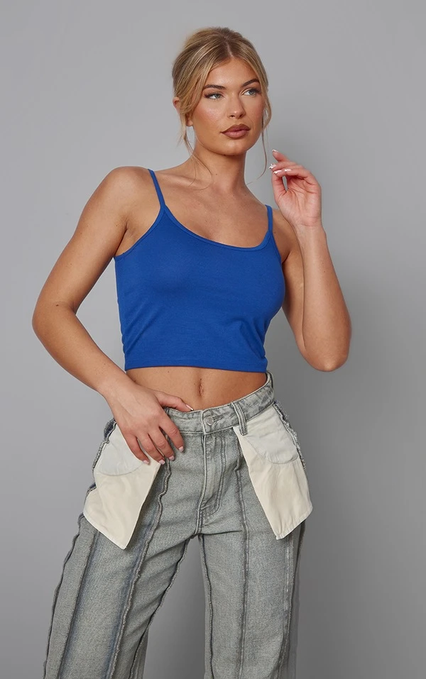 Crop Top Bleu Marine En Coton à Bretelles 1 Crop Top Bleu Marine En Coton à Bretelles