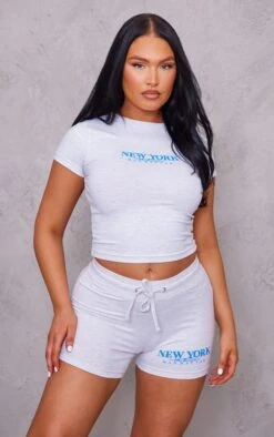 Mini-short Gris Cendré à Slogan Imprimé