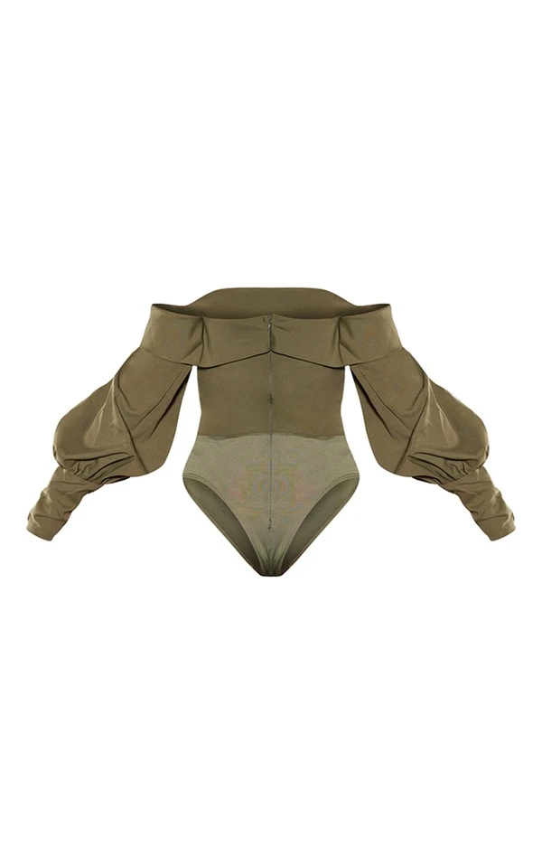 Body Tissé Kaki à Volants Et épaules Dénudées 6 Body Tissé Kaki à Volants Et épaules Dénudées – Image 6