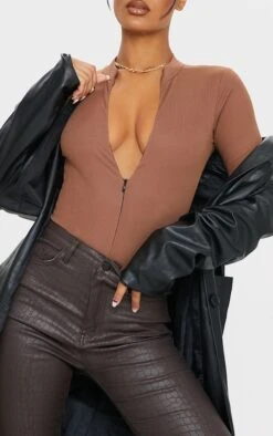 Logic Body Manches Longues Marron à Zip -Pas Cher Tendance Charme Magasin 791ad331d67ab946eff3901e0fb22b332a4a0a0c cmo5959 4