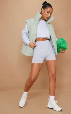 Essentiel Mini-short Basique Taille Haute En Coton Gris