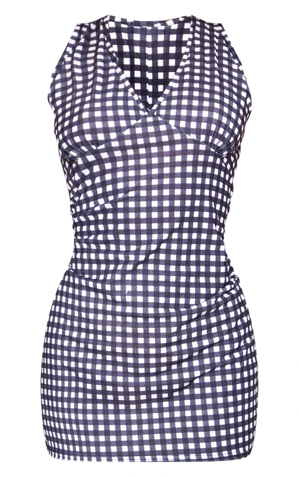 Robe Droite Noir & Blanc Imprimé Vichy à Col Rond 5 Robe Droite Noir & Blanc Imprimé Vichy à Col Rond – Image 5