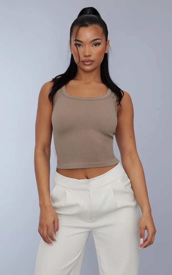 Débardeur Côtelé Café à Détail Contours Et Col Rond 1 Débardeur Côtelé Café à Détail Contours Et Col Rond