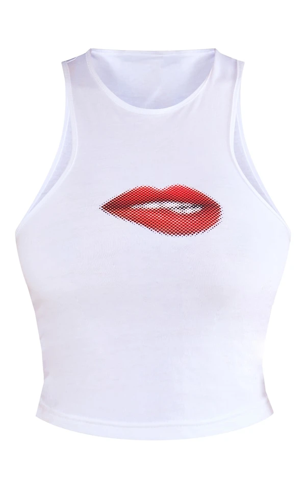 Shape Débardeur Long En Coton Blanc à Imprimé Lèvres 5 Shape Débardeur Long En Coton Blanc à Imprimé Lèvres – Image 5