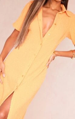Robe Chemise Longue Orange Crêpée Texturée à Boutons -Pas Cher Tendance Charme Magasin 858ed47fac3e449e1313c295685b5f8a260c7e56 cnd8851 4