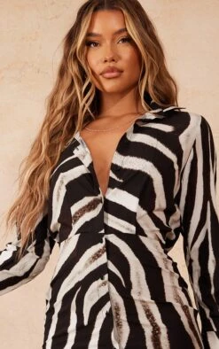 Robe Chemise Noir & Blanc Imprimé Zèbre à Manches Longues -Pas Cher Tendance Charme Magasin 894228e81c63fc5527e36e13c0c91f3fd8d9aa0d cmw9265 5