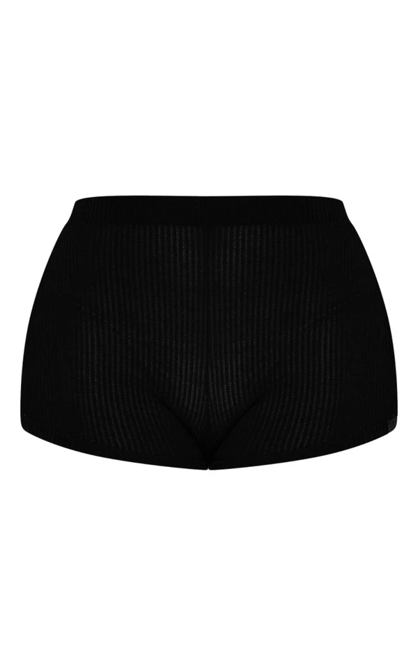 Mini Short Finement Côtelé Noir Taille Haute 6 Mini Short Finement Côtelé Noir Taille Haute – Image 6