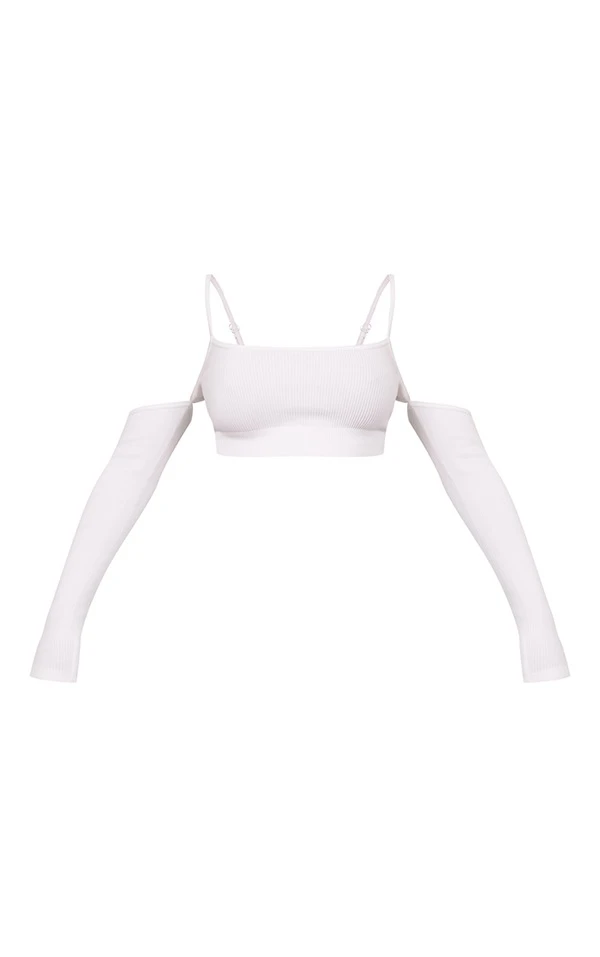 Crop Top Blanc Côtelé à épaules Dénudées Détail Contours 5 Crop Top Blanc Côtelé à épaules Dénudées Détail Contours – Image 5
