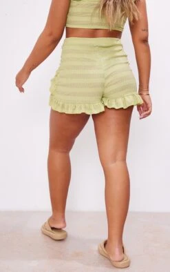 Mini Short Texturé Chartreuse à Volants -Pas Cher Tendance Charme Magasin 8adaedc35288426b44a22825cb63afa90654f33d cne4336 3