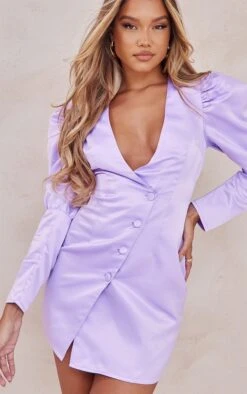 Robe Blazer Asymétrique Lilas Satinée à Manches Bouffantes -Pas Cher Tendance Charme Magasin 8ddafb13650216e111d068f9fa0d2570d27ff42e cmw5579 4