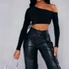 Crop Top Asymétrique Noir En Acétate Moulant