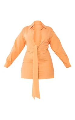 Plus Robe Chemise Orange Froncée Devant à Décolleté -Pas Cher Tendance Charme Magasin 8e235098262797f85d0880413106123536ebc29f cmz1381 5