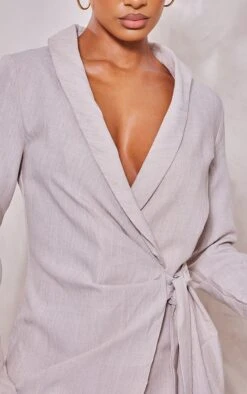 Robe Blazer Portefeuille Texturée Gris Pierre Effet Lin Nouée à La Taille -Pas Cher Tendance Charme Magasin 8f67105bed2aad19729d3dcfb81d5b3a73b16ae0 cne1363 4