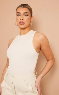 Body Côtelé Structuré écru à Dos Nageur Détail Contours