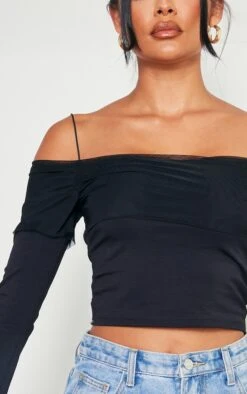 Crop Top En Mesh Noir à Col Bardot 8 Crop Top En Mesh Noir à Col Bardot -Pas Cher Tendance Charme Magasin 9222be0e6f8a76e740d00583586fd9db832c766f cnd0939 4