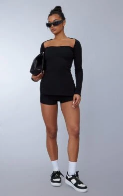 Mini-short Noir Finement Côtelé