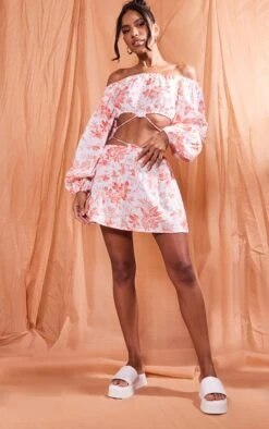 Crop Top Orange Imprimé Effet Lin Noué à La Taille à Col Bardot Et Manches Bouffantes -Pas Cher Tendance Charme Magasin 95e7f12e462bdc5e87cc1d41935c021ce48566d4 cnd4556 3