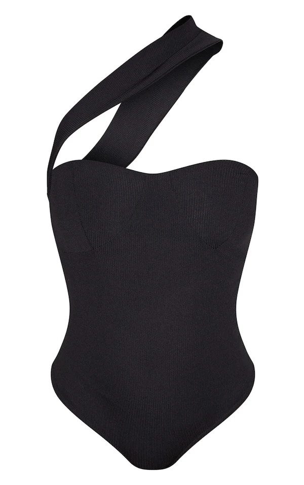 Body Côtelé Noir à Lanière Asymétrique 3 Body Côtelé Noir à Lanière Asymétrique – Image 3