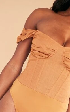 Body Corset Effet Lin Café Au Lait à Buste Drapé -Pas Cher Tendance Charme Magasin 99be5999f68f414005156e34036f59c1b934c89c cnd3789 4