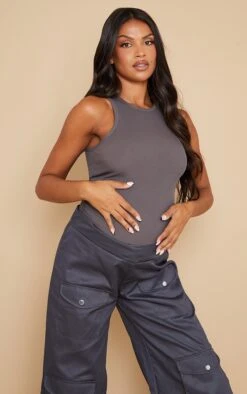 Maternité Débardeur De Grossesse Côtelé Gris Anthracite à Dos Nageur