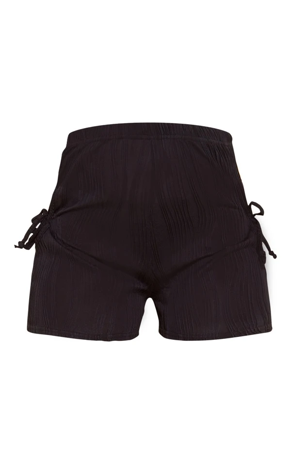 Mini-short Noir Plissé Noué Sur Les Côtés 6 Mini-short Noir Plissé Noué Sur Les Côtés – Image 6