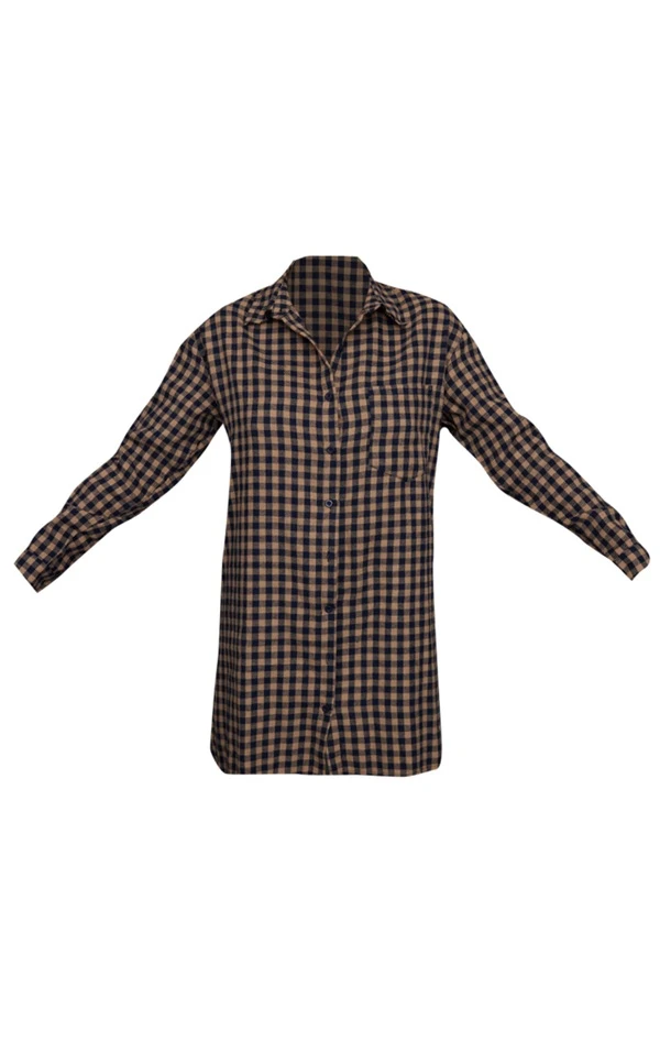 Robe Chemise Bleue Brossée Oversize à Carreaux Et Ourlet élimé 5 Robe Chemise Bleue Brossée Oversize à Carreaux Et Ourlet élimé – Image 5