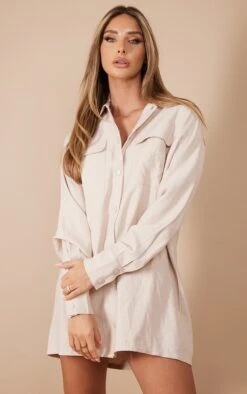 Robe Chemise Oversize Gris Pierre à Boutons-pression