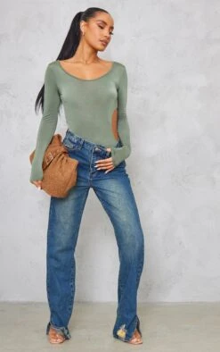 Body Moulant Kaki à Manches Longues Et Côté Découpé -Pas Cher Tendance Charme Magasin 9e79bceb05109a8e6e700cb6f787ba55536f14ed cnd6137 3