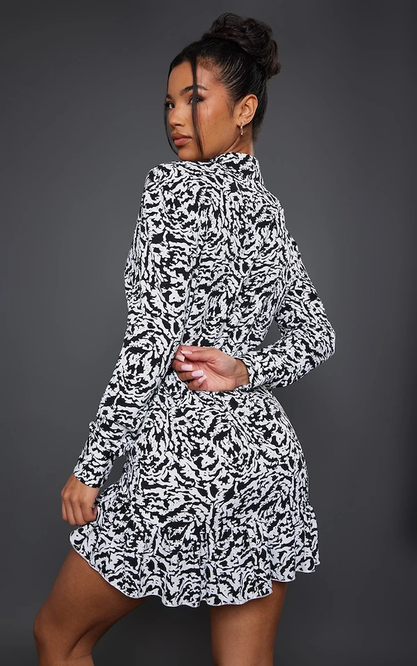 Robe Chemise Multicolore Imprimé Abstrait à Manchettes Et Ourlet Volanté 2 Robe Chemise Multicolore Imprimé Abstrait à Manchettes Et Ourlet Volanté – Image 2