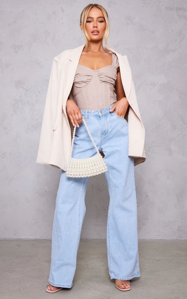 Body Corset Effet Lin Taupe à Buste Drapé 3 Body Corset Effet Lin Taupe à Buste Drapé – Image 3