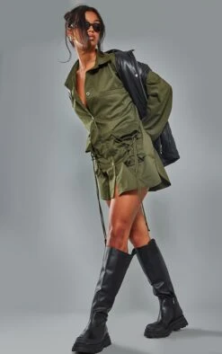 Robe Chemise Oversize En Maille Sergée Kaki à Poches Lacées -Pas Cher Tendance Charme Magasin a282de8dd96292dd2ff91b9da381cba4db725db8 cna3020 3