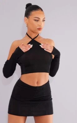 Crop Top Noir à Dos Nu