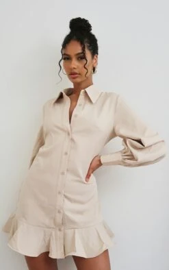 Robe Chemise Gris Pierre à Volants