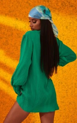 Robe Chemise Verte Froncée Devant Texturée à Manches Longues -Pas Cher Tendance Charme Magasin a863e8f759c08f96b6c4a01f3bcca13297a15074 cms6968 3