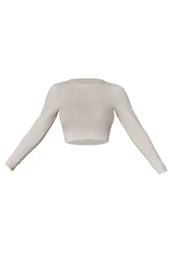 Crop Top En Coton Gris Pierre à Ourlet Légèrement Volanté Et Manches Longues -Pas Cher Tendance Charme Magasin a876906d7b532176f6d0e54921536fe4ad946170 cnc9097 5